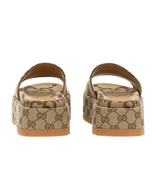 Gucci Angelina GG Canvas Flatform Slide Sandals