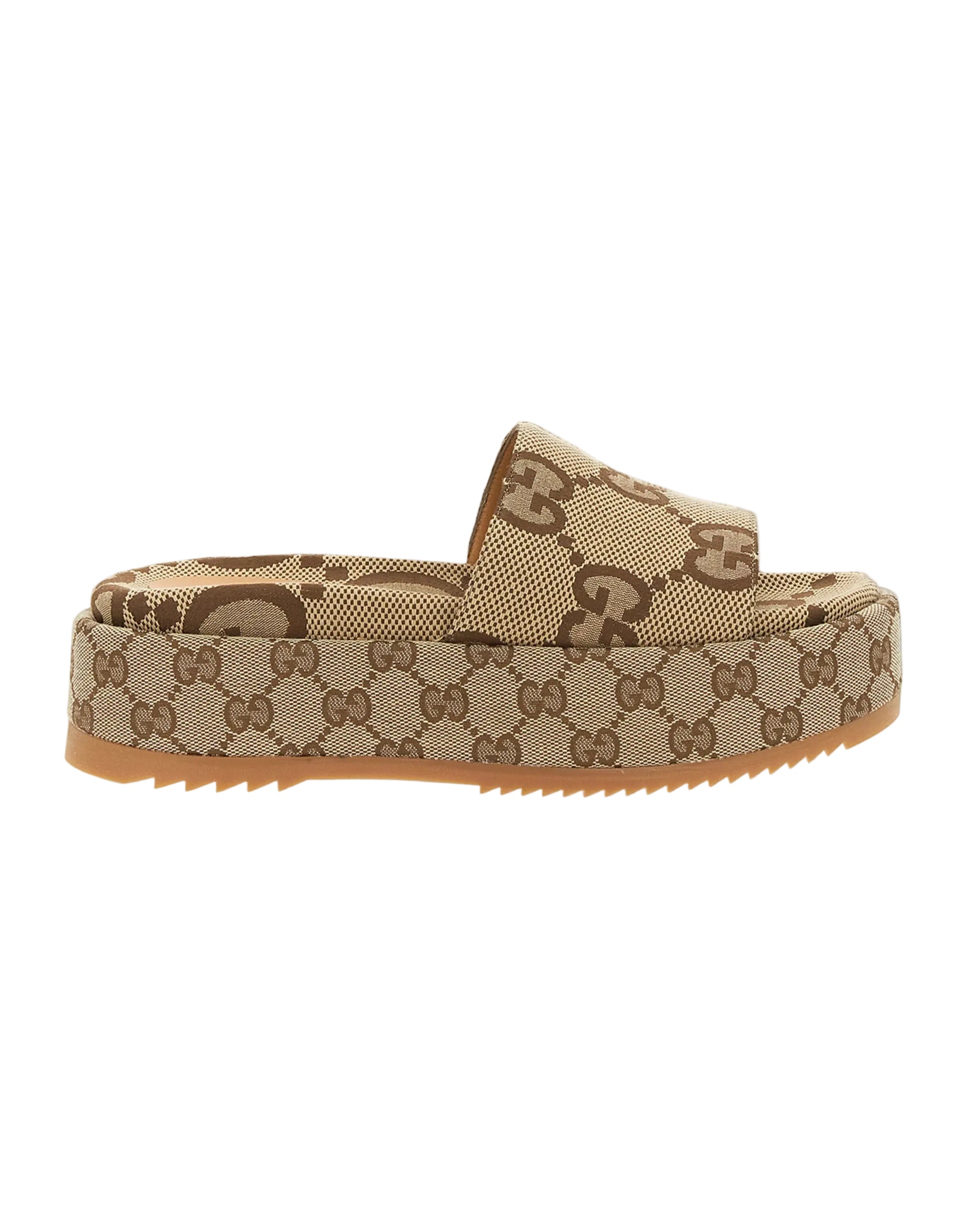 Gucci Angelina GG Canvas Flatform Slide Sandals